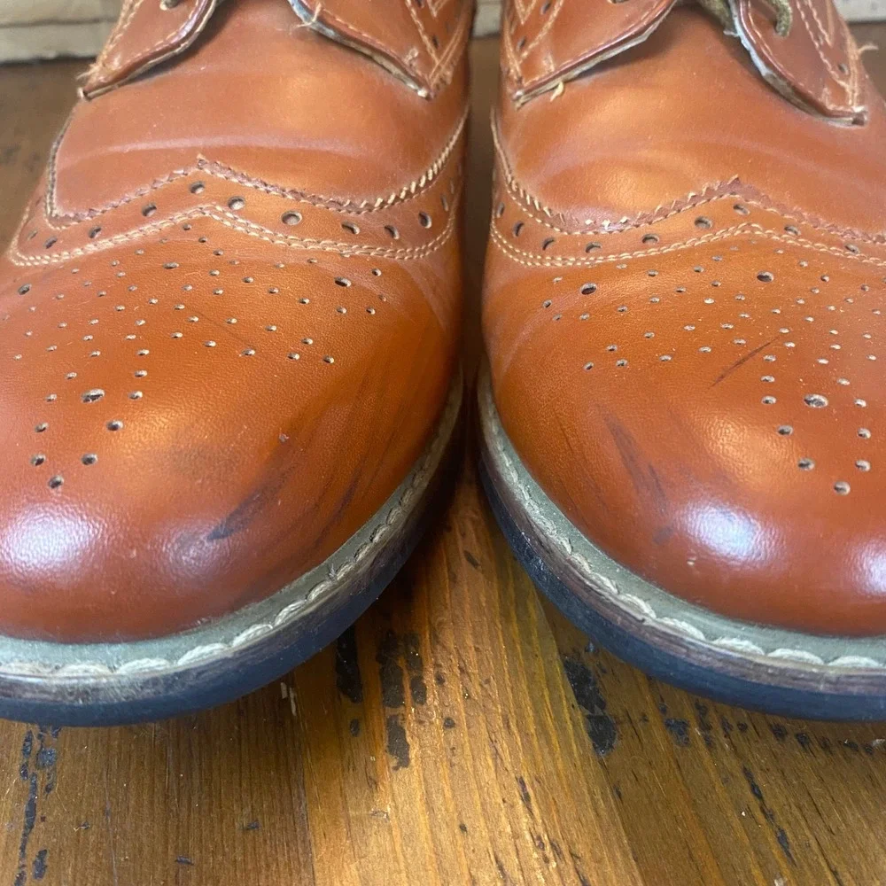 Bruno Marc‎ Prince 03 Mens Size 7.5 Brown Leather Wingtip Oxford Brogue Shoes